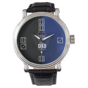 Würfel-Würfel-Muster blau/schwarz Armbanduhr