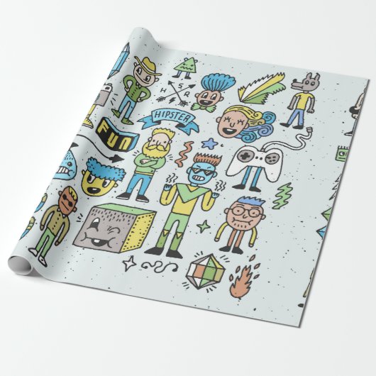 Würfelige Hipster doodle Set 2. Vintage Hand Geschenkpapier (Ungerollt)
