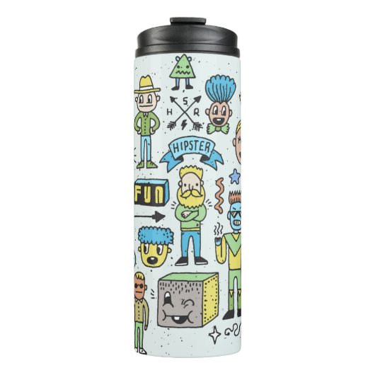 Würfelige Hipster doodle Set 2. Vintage Hand Thermosbecher (Vorderseite)