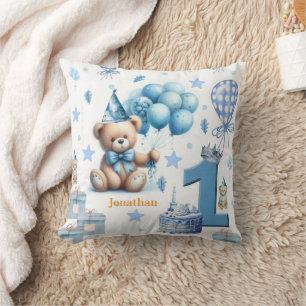 Wurfkissen, Glücklicher 1. Geburtstag Teddybär Bla Kissen