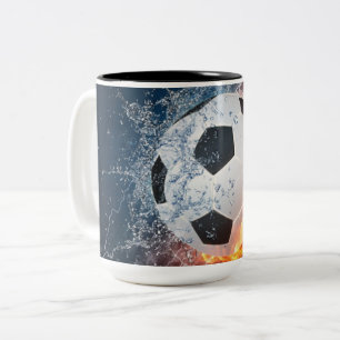 Wurfkissen in Form eines flammenden Fußballs Zweifarbige Tasse
