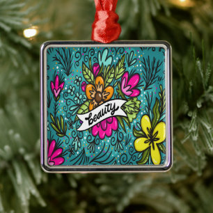 Wurfkissen Schönheit mit Blumen Ornament Aus Metall