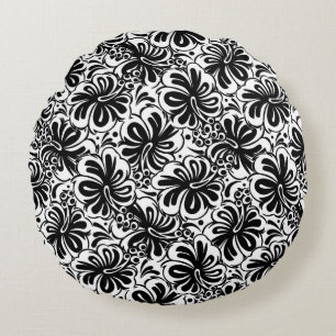 Wurfkissen Schwarz & Weiß Floral Rundes Kissen