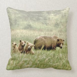 Wurfs-Kissen 20" x 20" mit Grizzlybären und Junge Kissen