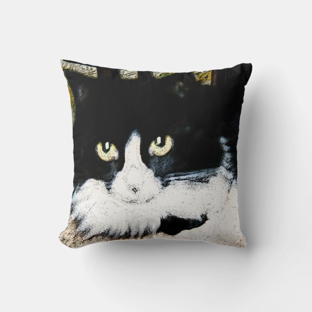Wurfs-Kissenschwarzweiss-Katze 16X16 Kissen (Vorderseite)