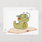 Wurm auf einem Buch mit Brille Postkarte (Vorne/Hinten)