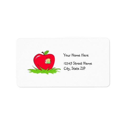 Wurm in rotem Apfel mit Namen Adressaufkleber (Vorne)