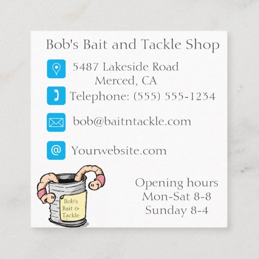 Wurm-, Köder-und Angelausrüstung-Speicher Quadratische Visitenkarte (Rückseite)