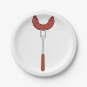 Wurst auf einer Gabel Pappteller (Vorderseite)