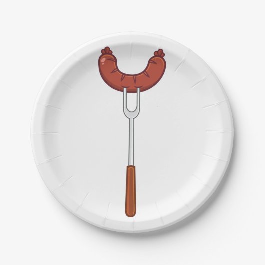 Wurst auf einer Gabel Pappteller (Vorderseite)