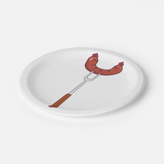 Wurst auf einer Gabel Pappteller (Schrägansicht)