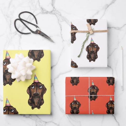Wurst Hund Geburtstagswrapping Paper Geschenkpapier Set (Vorderseite)