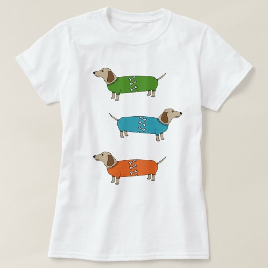 Wurst-HundeDackel im Pullover-Knochen-Spitzen-T - T-Shirt (Design vorne)