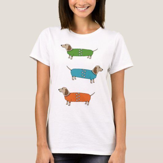 Wurst-HundeDackel im Pullover-Knochen-Spitzen-T - T-Shirt (Vorderseite)