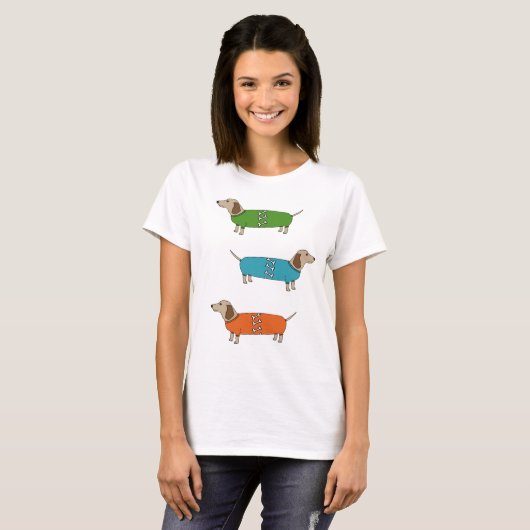 Wurst-HundeDackel im Pullover-Knochen-Spitzen-T - T-Shirt (Vorne ganz)