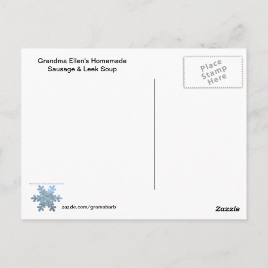 Wurst & Leek Suppe Rezept Postkarte (Rückseite)