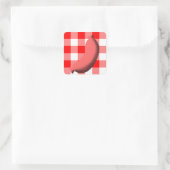 Wurst mit/Rot/Weißer Gingham/Karierter Hintergrund Quadratischer Aufkleber (Tasche)
