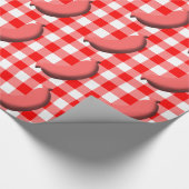 Wurst mit rotem/weißem Gingham/Karierter Hintergru Geschenkpapier (Ecke)