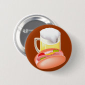 Würstchen auf einem Brötchen und einem Bier mit Button (Vorne & Hinten)