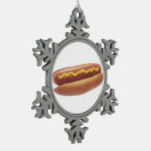 Würstchen mit Senf Schneeflocken Zinn-Ornament (Links)
