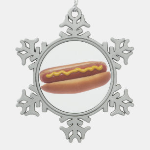 Würstchen mit Senf Schneeflocken Zinn-Ornament