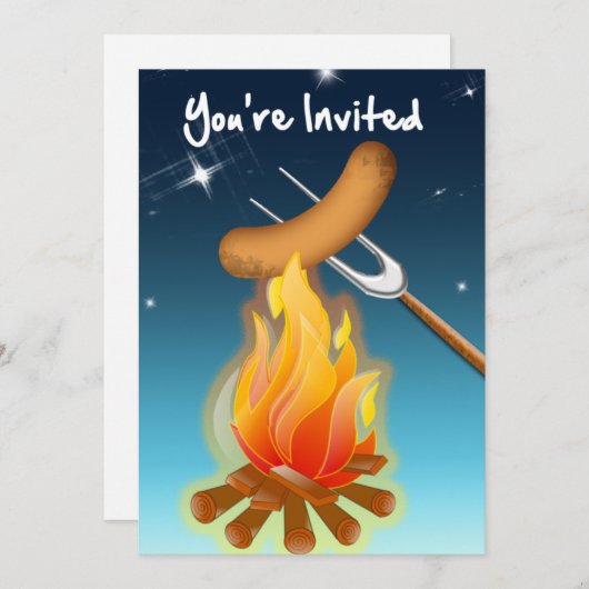 Würstchen über Lagerfeuer werden Sie eingeladen Einladung (Vorne/Hinten)