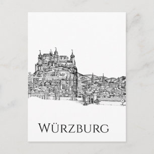 Würzburg Bayern Stadtansicht Minimalistische Linie Feiertagspostkarte