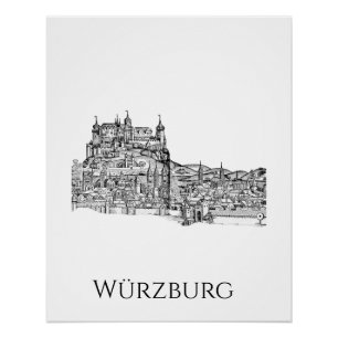 Würzburg Bayern Stadtansicht Minimalistische Linie Poster