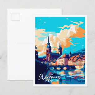 Würzburg Deutschland vintage Reiseillustration Postkarte