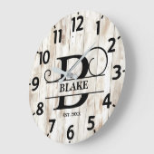 Wurzelholz-Hintergrund B Monogramm Große Wanduhr (Winkel)