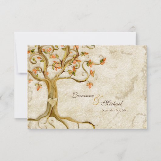 Wurzeln der wirbelnden Baumstruktur antike Tan-UAW RSVP Karte (Rückseite)