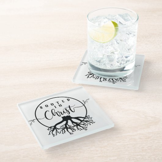 Wurzeln in Christus Glasuntersetzer (Schrägansicht)