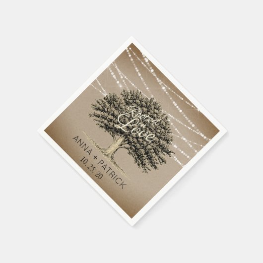 Wurzeln in der Liebe rustikale Baumreihenleuchten Serviette (Ecke)