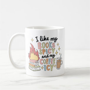 Würzige Bücher und eisiger Kaffee Lustiger Leser Ä Kaffeetasse