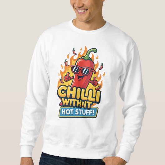 Würzige Pfeffer-Tee – Cartoon-Design „Mit Chili“ Sweatshirt (Vorderseite)