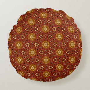 Würziges braungelbes Masala-Muster Rundes Kissen