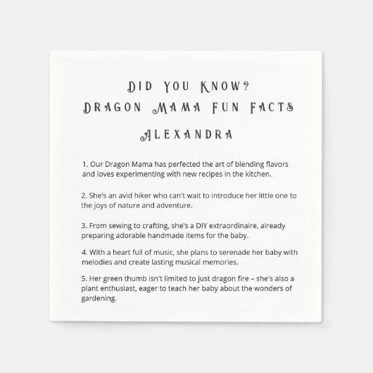 Wusstest Du? Dragon Mama Fun Fakten Serviette (Vorderseite)
