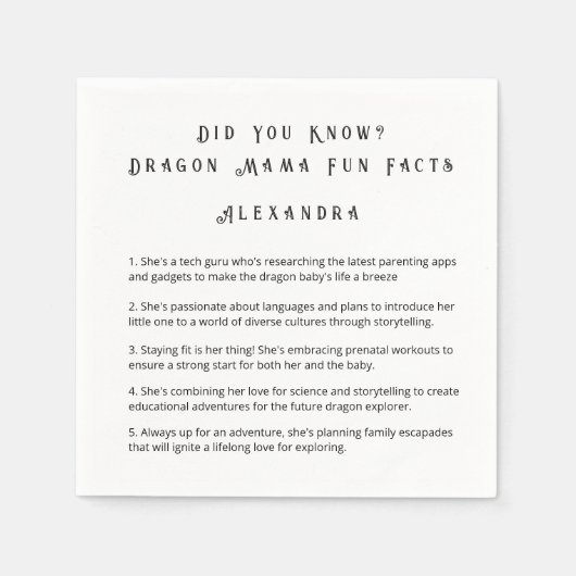 Wusstest Du? Dragon Mama Fun Fakten Serviette (Vorderseite)
