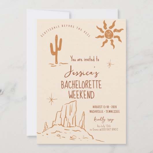 Wüste Bachelorette Wochenende Einladung (Vorderseite)