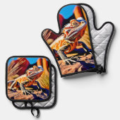 Wüste Bartded Dragon Ofenhandschuh & Topflappen-Set (Vorderseite/Rückseite)