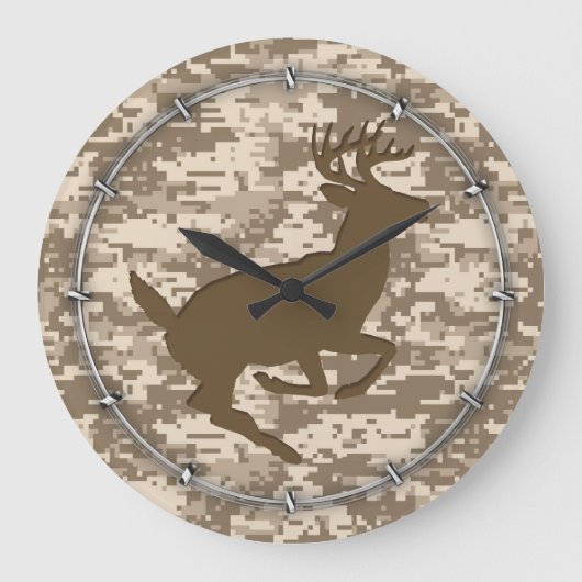 Wüste Beige Digital Camouflage Deer Camouflage Mus Große Wanduhr (Vorderseite)