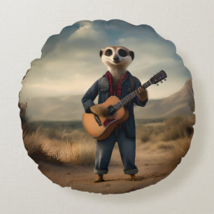 Wüste Blues: Denim Guitar Jam von Meerkat, Rundes Kissen