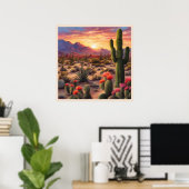 Wüste Blühende Kakteen Colorful Sunrise Art Poster (Heimbüro)