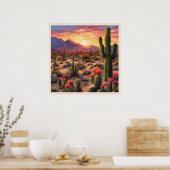 Wüste Blühende Kakteen Colorful Sunrise Art Poster (Küche)