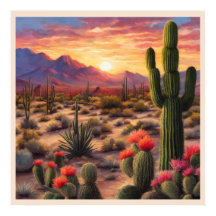 Wüste Blühende Kakteen Colorful Sunrise Art