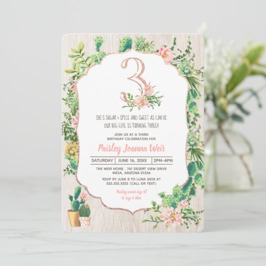 Wüste Blume Glitzer 3, Dritte Einladung zum Geburt (Stehend Vorderseite)