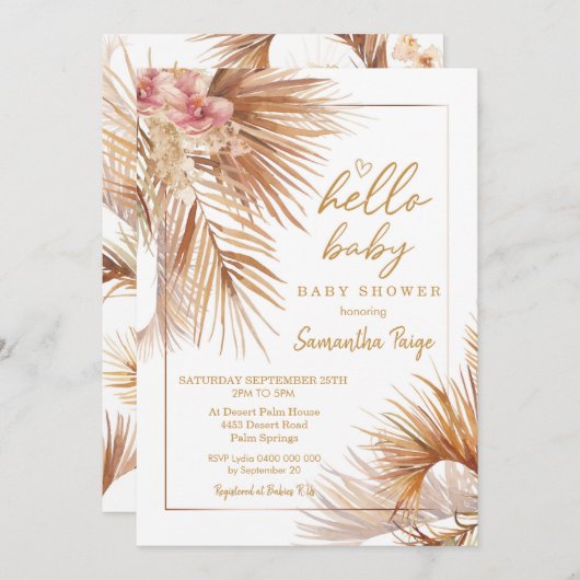 Wüste Blume Kinderdusche Einladung Boho Palm (Vorne/Hinten)