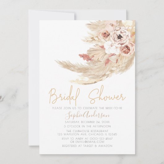 Wüste Bohemisch Pampas Grass Brautparty Einladung (Vorderseite)