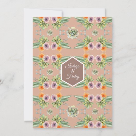 Wüste Boho Succulents Cactus Wedding Einladung (Rückseite)