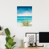 Wüste Cactus Beach Sea Seascape Aquareal Agave Poster (Heimbüro)